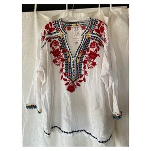 Johnny Was Embroidered Linen Tunic Top